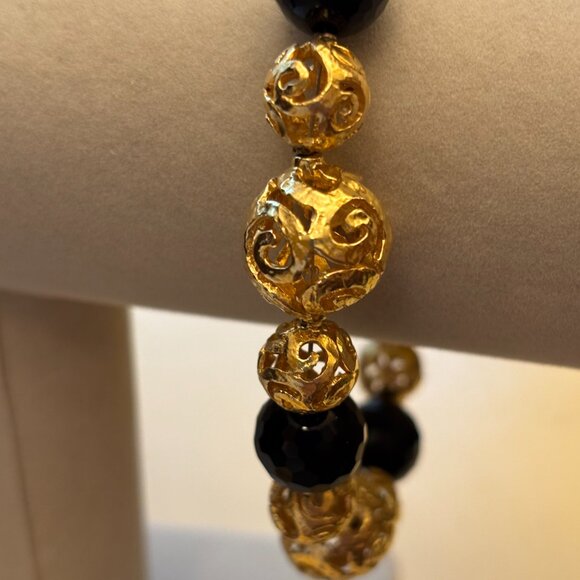 B Italy Bronzo Italia Gold Plated Black Crystal Bracelet - Picture 6 of 11